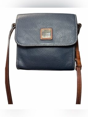 Dooney & Bourke Midnight Blue Pebbled Leather Beacon Mini East West Flap Bag